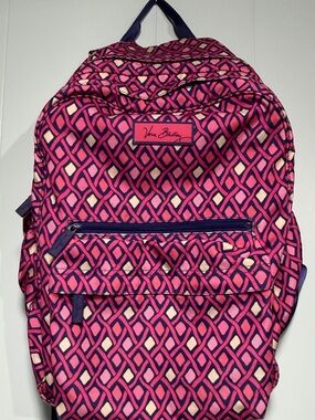 Vera Bradley Pink Geometric Print Backpack with Navy Trim